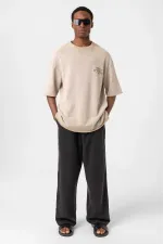 T-shirt oversize en maille délavée couleur pierre