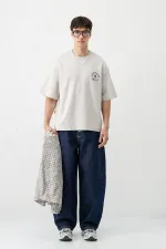 Kısa Kollu Boxy Fit Baskılı Tişört Ice Grı