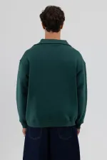 Sweat-shirt basique à fermeture éclair et col montant, bleu marine