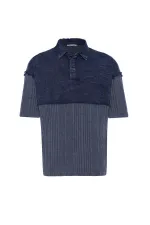 Yıkamalı Oversize Polo Yaka Tişört İndigo