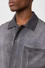 Yıkamalı Kısa Kollu Oversize Gömlek Siyah