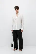 Basic Oversize Pamuk  Keten Gömlek Ekru