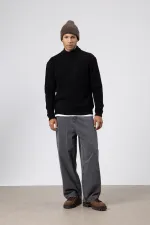 Yarım Balıkçı Yaka Triko Kazak Siyah