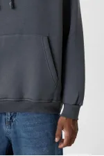 Sweat à capuche basique oversize délavé, gris fumé