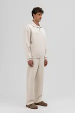 Sweat-shirt oversize à fermeture éclair et col montant couleur pierre