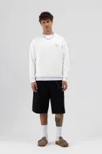 Sweat-shirt oversize à col rond imprimé, écru