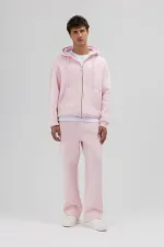 Basic Fermuarlı Oversize Kapüşonlu Sweatshirt Pembe