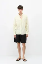 Basic Oversize Pamuk  Keten Gömlek Sarı