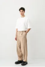 Baggy Fit Pleated Trousers Beige