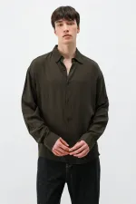 Hafif Dokulu Oversize Gömlek Kahve