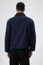 Oversize Fermuarlı Kaşe Ceket Lacivert