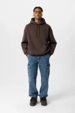 Sweat à capuche basique oversize délavé couleur café