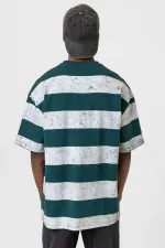 T-shirt oversize rayé délavé menthe - blanc