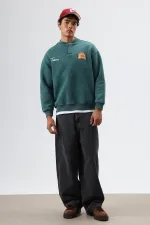 Sweat-shirt oversize à col rond imprimé, bleu marine