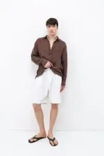 Oversize Keten Şort Ekru