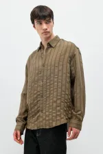 Striped Oversize Shirt Khaki