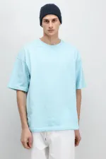 T-shirt basique oversize à col rond bleu clair