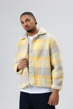 Veste oversize en peluche à carreaux jaune