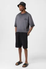 Yıkamalı Oversize Triko Tişört Siyah