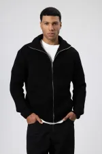 Oversize Fermuarlı Triko Hırka Siyah