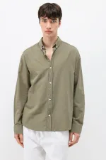 Chemise basique oversize en coton et lin kaki