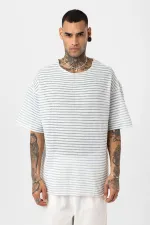 T-shirt rayé oversize en maille bleu ciel