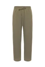Pantalon de survêtement basique à taille élastique, kaki