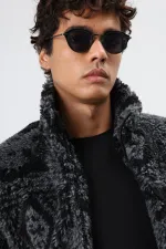 Oversize Peluş Mont Siyah