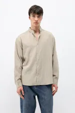 Çizgili Oversize Gömlek Bej