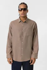 Cep Detaylı Oversize Uzun Kol Gömlek Vizon