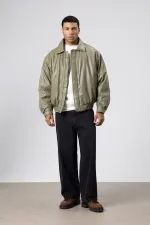 Veste oversize basique en similicuir kaki