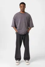 Yıkamalı Oversize Tişört Füme