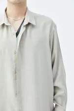 Basıc Oversize Uzun Kollu Modal Karışımlı Gömlek Bej