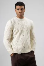 Pull oversize en maille à motifs, écru
