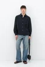 Chemise oversize en modal avec poches, noire
