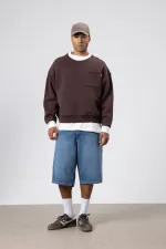 Sweat-shirt oversize à col rond avec poche, marron