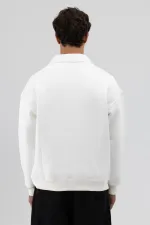 Oversize Zip-Up Stand-Up Collar Sweatshirt, Ecru