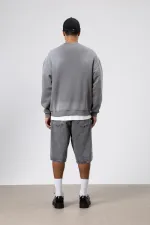 Sweat-shirt oversize imprimé délavé, gris foncé