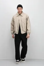 Blouson aviateur oversize en cuir couleur pierre