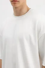 Fitilli Dokulu Oversize Tişört Ekru