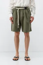 Short en lin kaki oversize avec ceinture