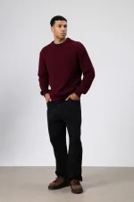 Bisiklet Yaka Oversize Triko Kazak Bordo