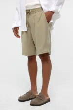 Oversize Modal Kumaş Bermuda Şort Haki