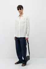 Modal Fabric Striped Oversize Shirt Beige