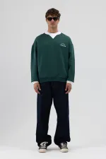 Oversize Bisiklet Yaka Baskılı Sweatshirt Nefti