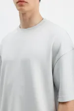 Modal Karışımlı Oversize Tişört Açık Gri