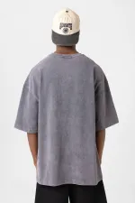 T-shirt oversize délavé à boutons, gris fumé