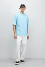 T-shirt basique oversize à col rond turquoise