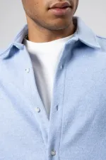 Dokulu Oversize Gömlek Ceket Bebe Mavi