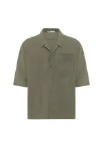 Double Pocket Oversize Linen Shirt Khaki